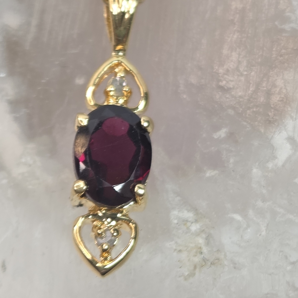 vermeil red garnet diamond Pendant necklace marked SGE S.LIND 14k gf elegant